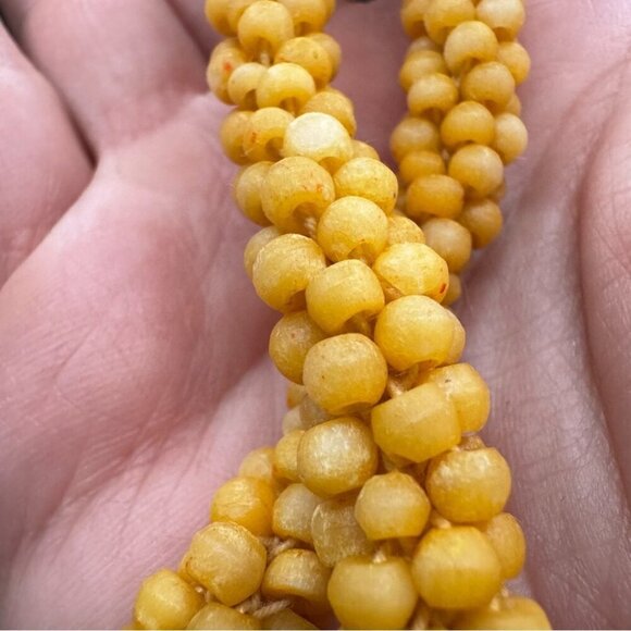 Vintage Yellow Beaded Crochet Collar Necklace 16in with Barrel Clasp - Picture 5 of 6